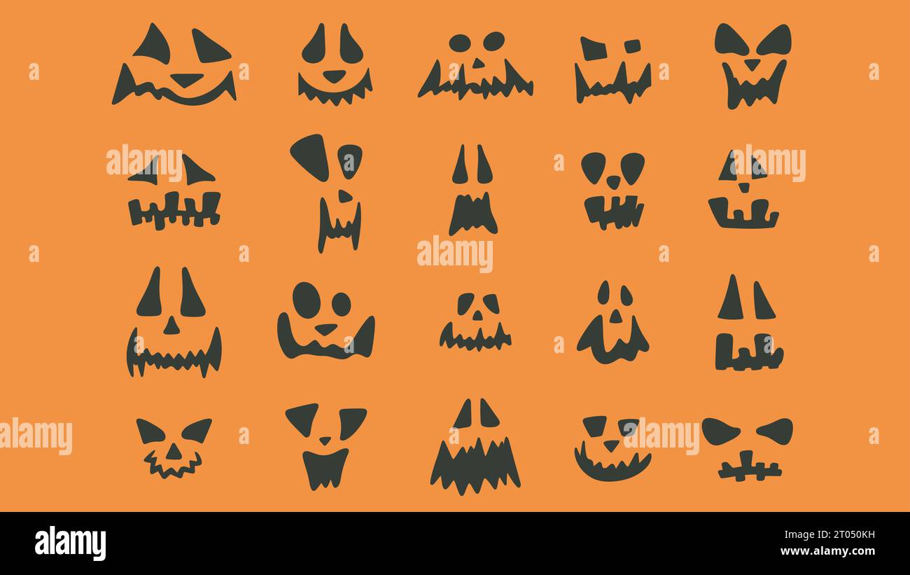 Collection visage de citrouille Halloween. Les noirs isolaient différents personnages d'émotions. Effrayante et drôle Halloween citrouille ou visages fantômes, illustration vectorielle Illustration de Vecteur