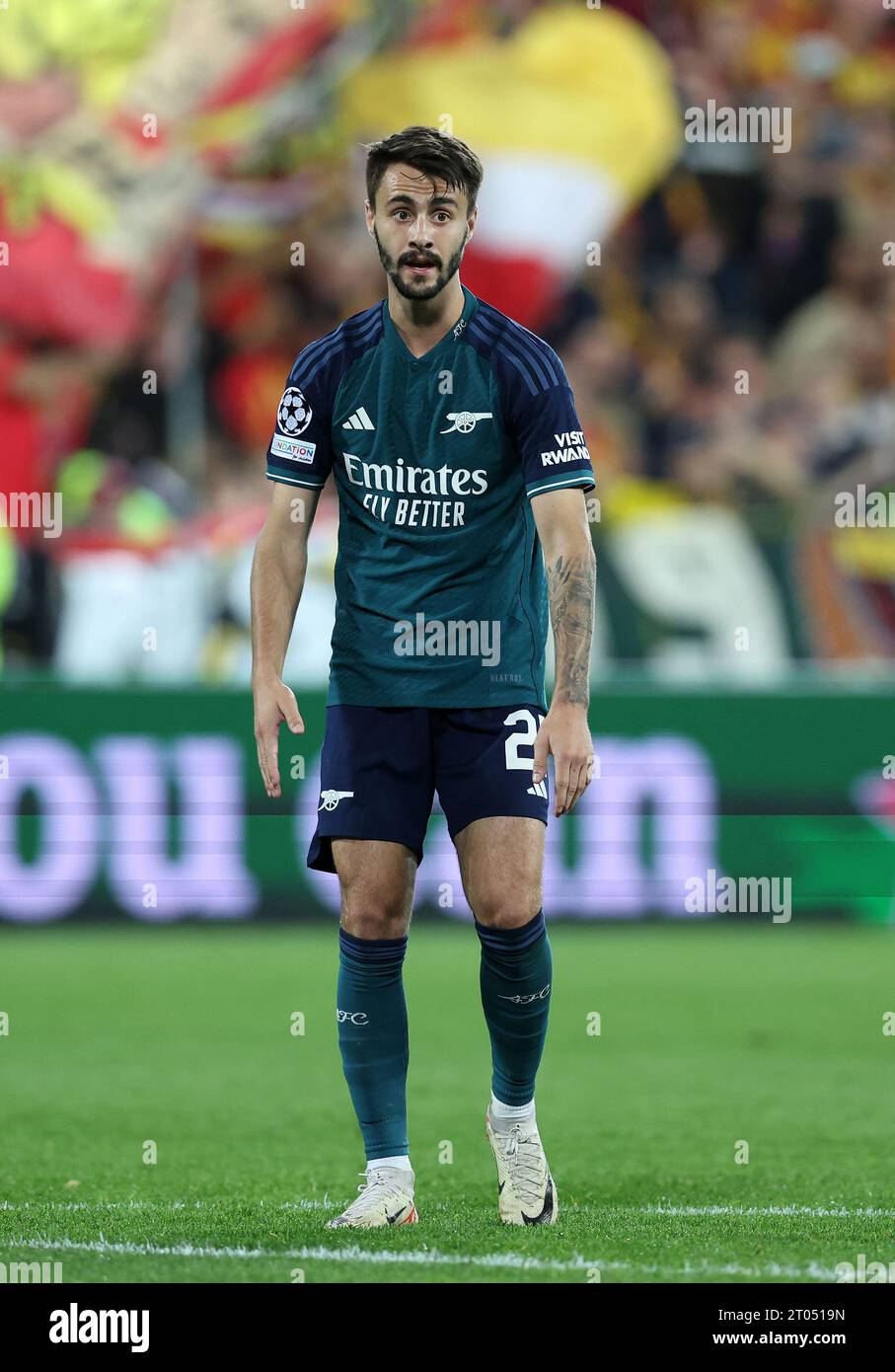 Lens, France, 3 octobre 2023. Fabio Vieira d'Arsenal lors du match de l'UEFA Champions League à l'Estadio Bollaert Delelis, Lens. Le crédit photo devrait se lire : David Klein / Sportimage Banque D'Images