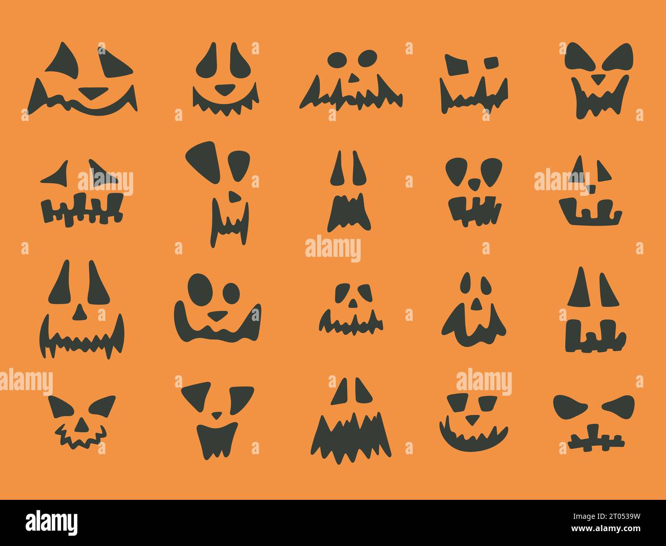 Collection visage de citrouille Halloween. Les noirs isolaient différents personnages d'émotions. Effrayante et drôle Halloween citrouille ou visages fantômes, illustration vectorielle Illustration de Vecteur