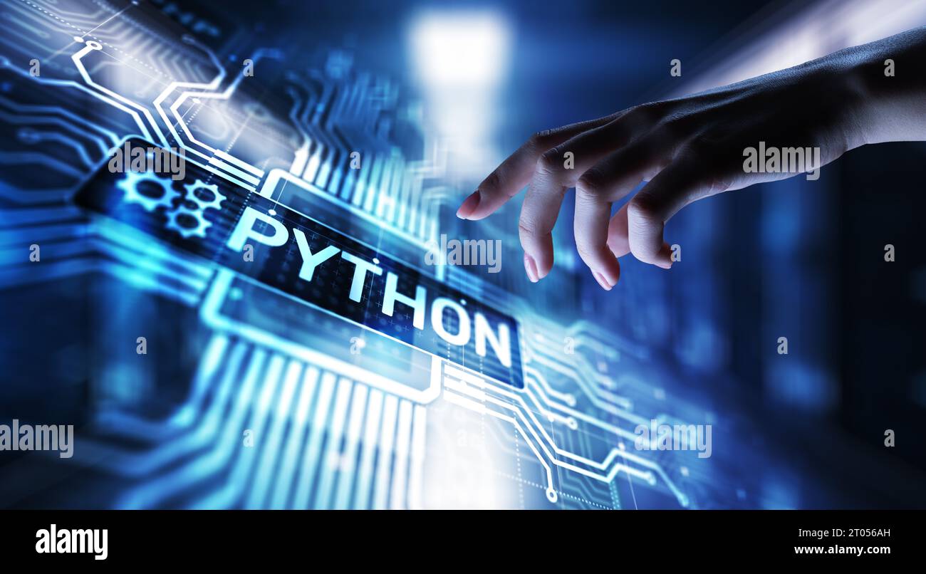 Langage de programmation de haut niveau Python. Concept de développement d'applications et Web sur écran virtuel. Banque D'Images
