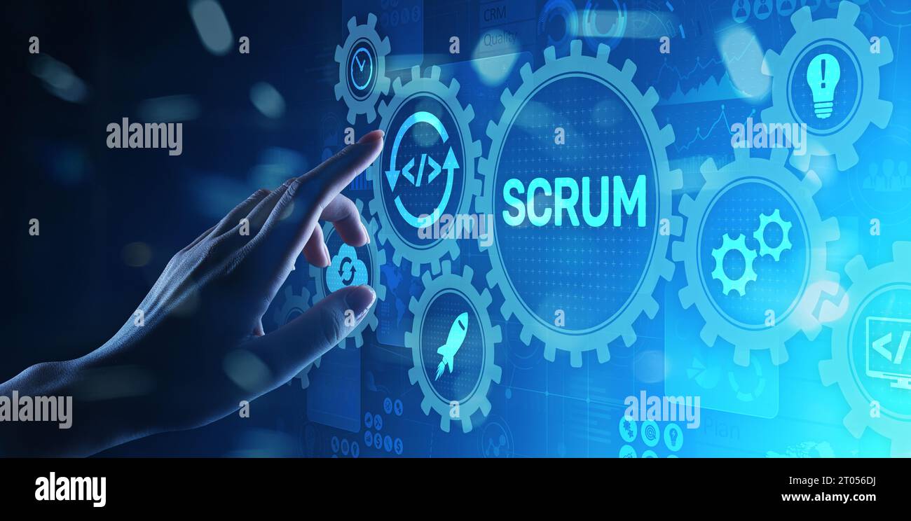SCRUM, méthodologie de développement Agile, concept de technologie de programmation et de conception d'applications sur écran virtuel. Banque D'Images