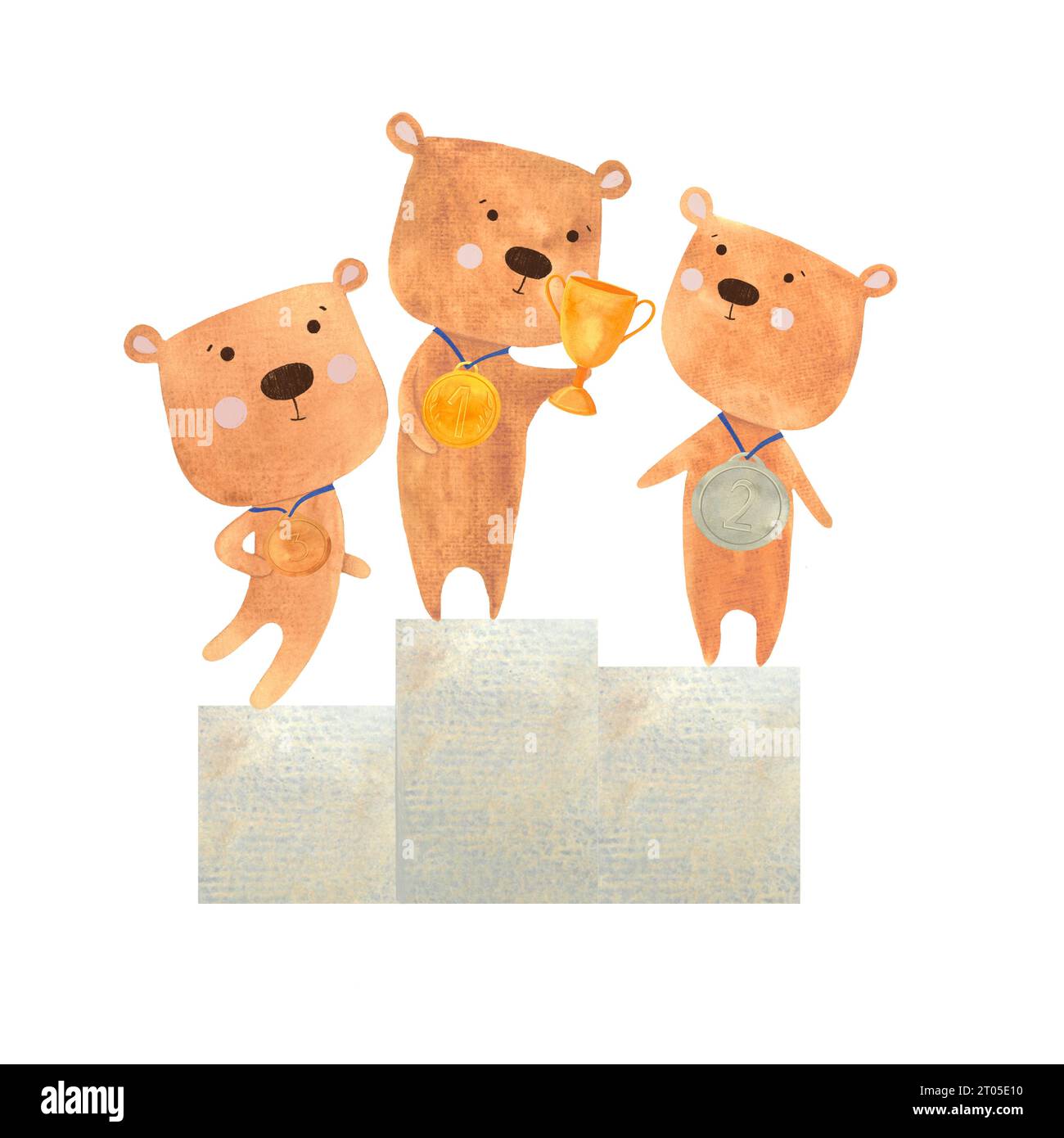 tribune pour les champions, première place, deuxième place, troisième place, argent, or, bronze, champions des ours, vainqueurs des petits dans le sport Banque D'Images