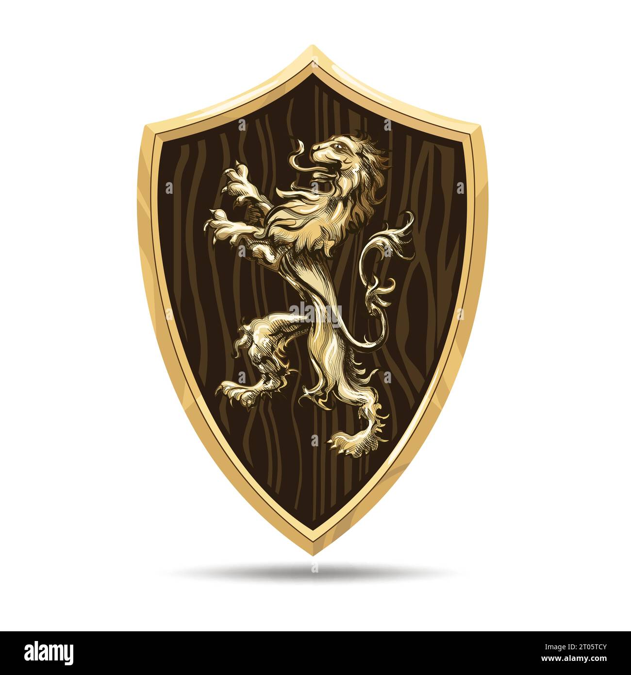 Bouclier de chêne avec illustration vectorielle Heraldry Lion médiévale Illustration de Vecteur
