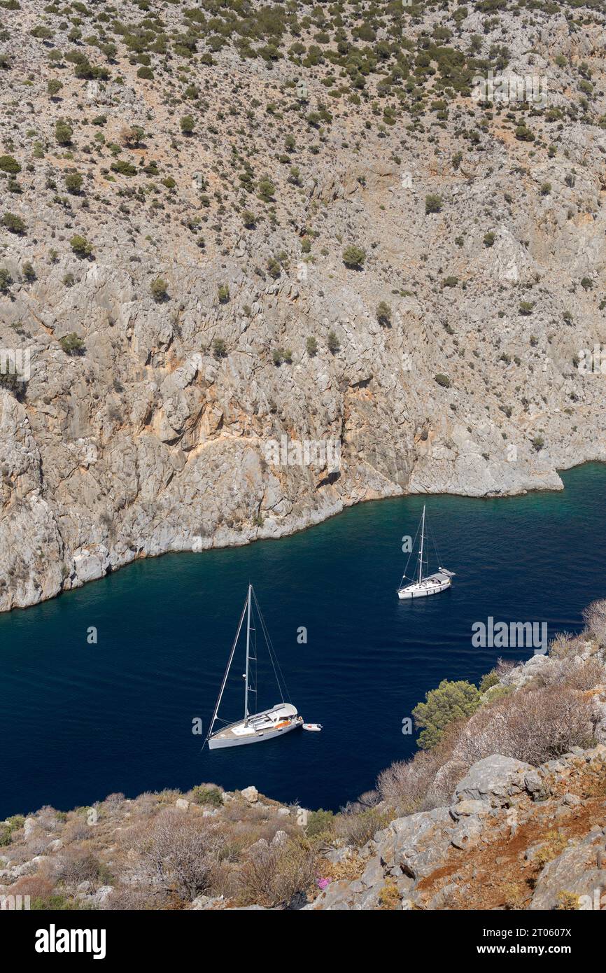 Vue des bateaux sur l'île de Kalymnos Banque D'Images