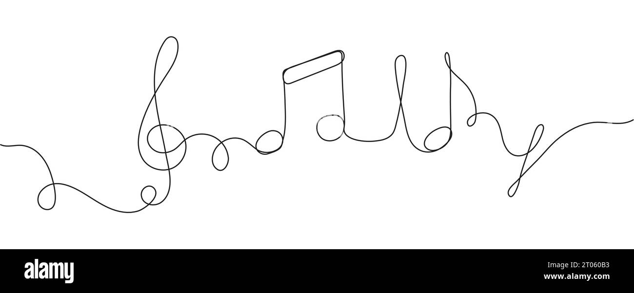 Une ligne d'aigus, clé et partition dans un style continu, notes de musique Illustration de Vecteur