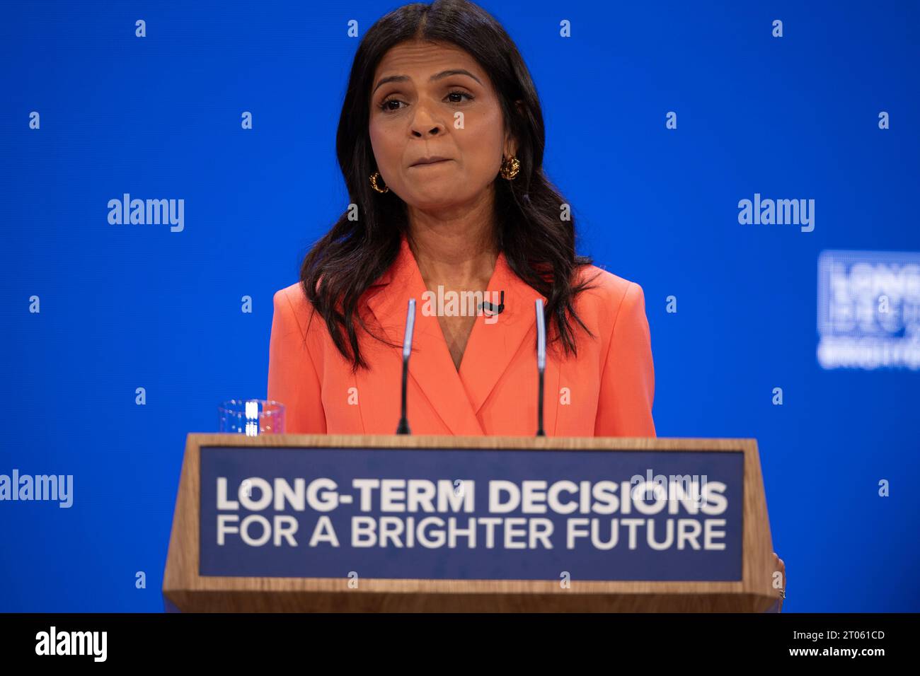 Akshata Murty prononce un discours surprise lors du dernier jour de la conférence du Parti conservateur au Manchester Central Convention Complex, Manchester, le mercredi 4 octobre 2023. (Photo : Pat Scaasi | MI News) crédit : MI News & Sport / Alamy Live News Banque D'Images