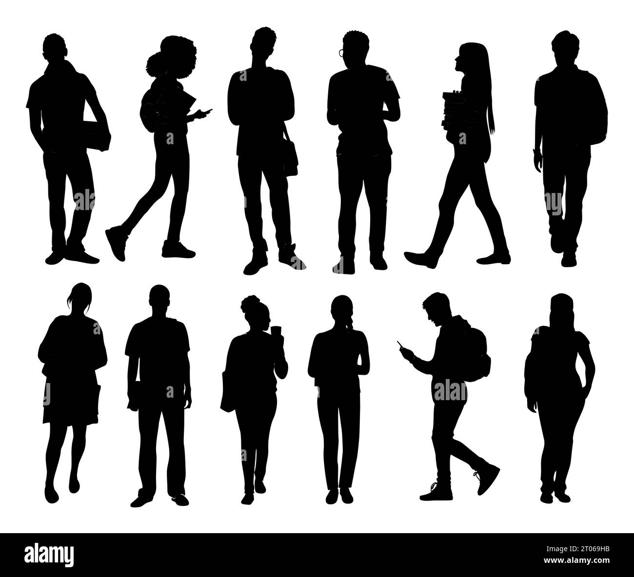 Silhouettes de personnes diverses debout et marchant Illustration de Vecteur