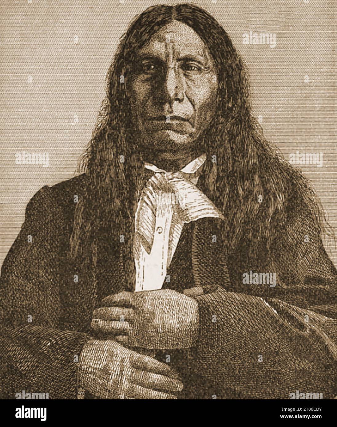 Portrait de 1888 du chef Red Cloud des Indiens natifs d'Ogallala Sioux. Le chef Lakota connu sous le nom de Maȟpíya Lúta ; est né en 1822 et est mort en 1909. Il a vaincu l'U S A pendant la guerre de Red Cloud, qui était une bataille pour le contrôle du pays de Powder River Banque D'Images