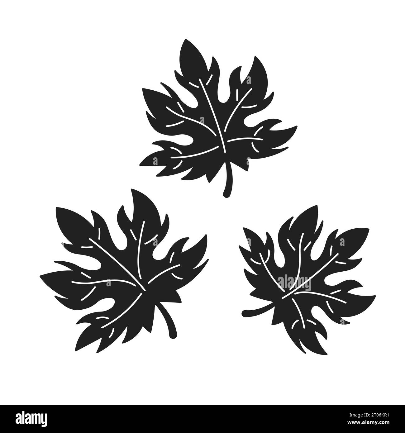 Objet de dessin animé 2D noir et blanc de feuilles d'érable d'automne Illustration de Vecteur