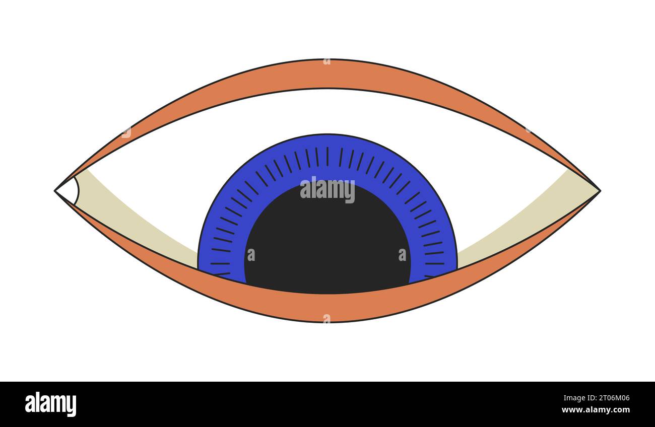 Oeil psychédélique regardant vers le bas objet de dessin animé linéaire 2D. Illustration de Vecteur