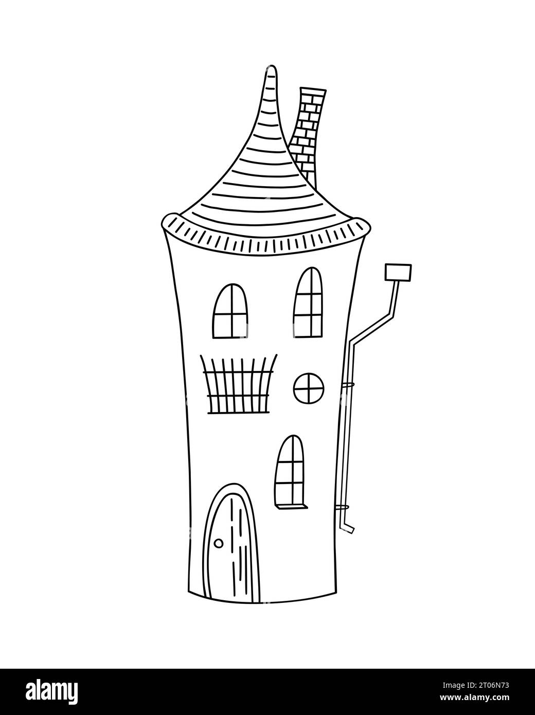 Maison hantée d'Halloween, illustration vectorielle de contour mignon de style doodle simple, décor traditionnel de fête de vacances d'automne, cartes, invitations Illustration de Vecteur