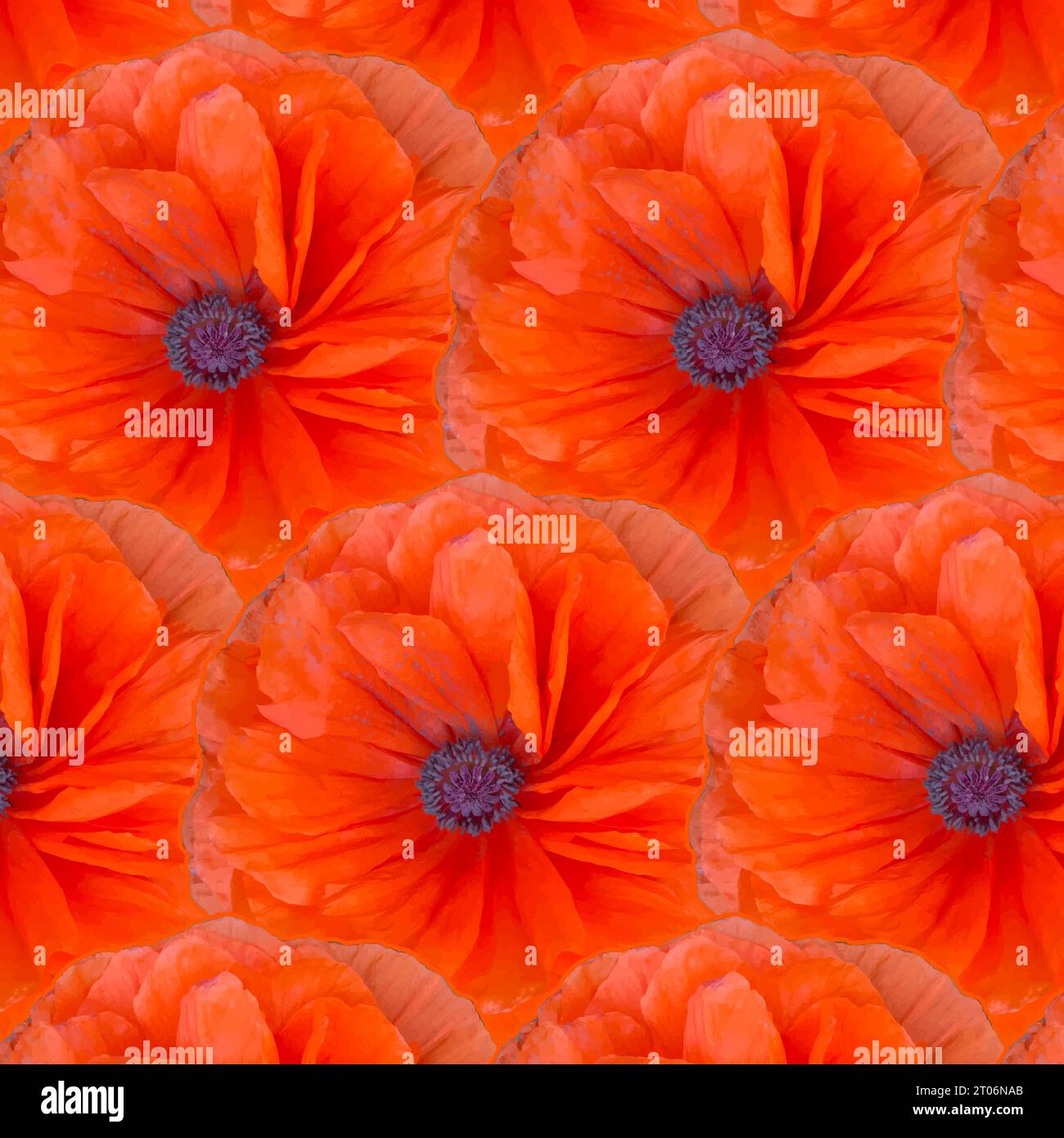 Tête de fleur de coquelicot rouge vif à motif sans couture. Illustration vectorielle vue de dessus. Illustration de Vecteur