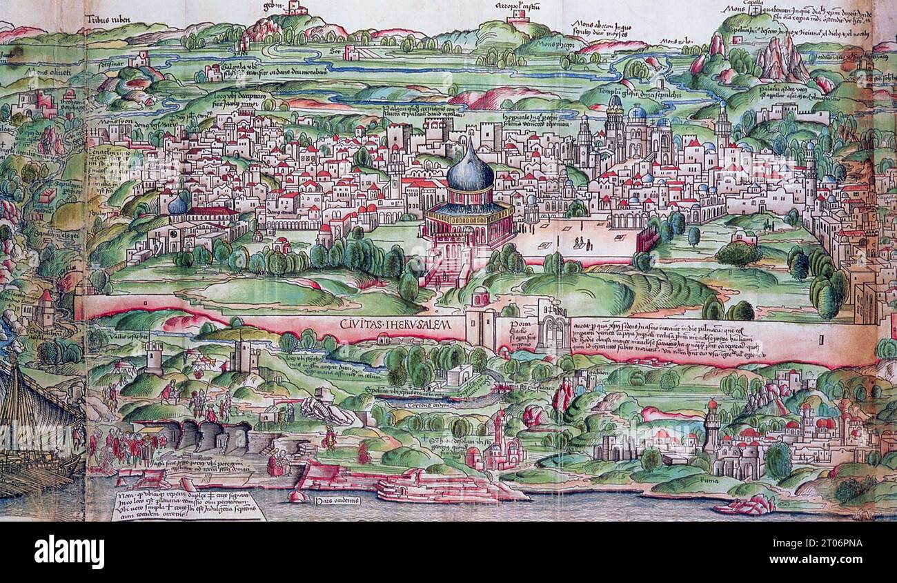 JÉRUSALEM montrée dans 'peregrinatio in Terram Sanctam' par le voyageur allemand Bernhard von Breydenbach en 1486 Banque D'Images