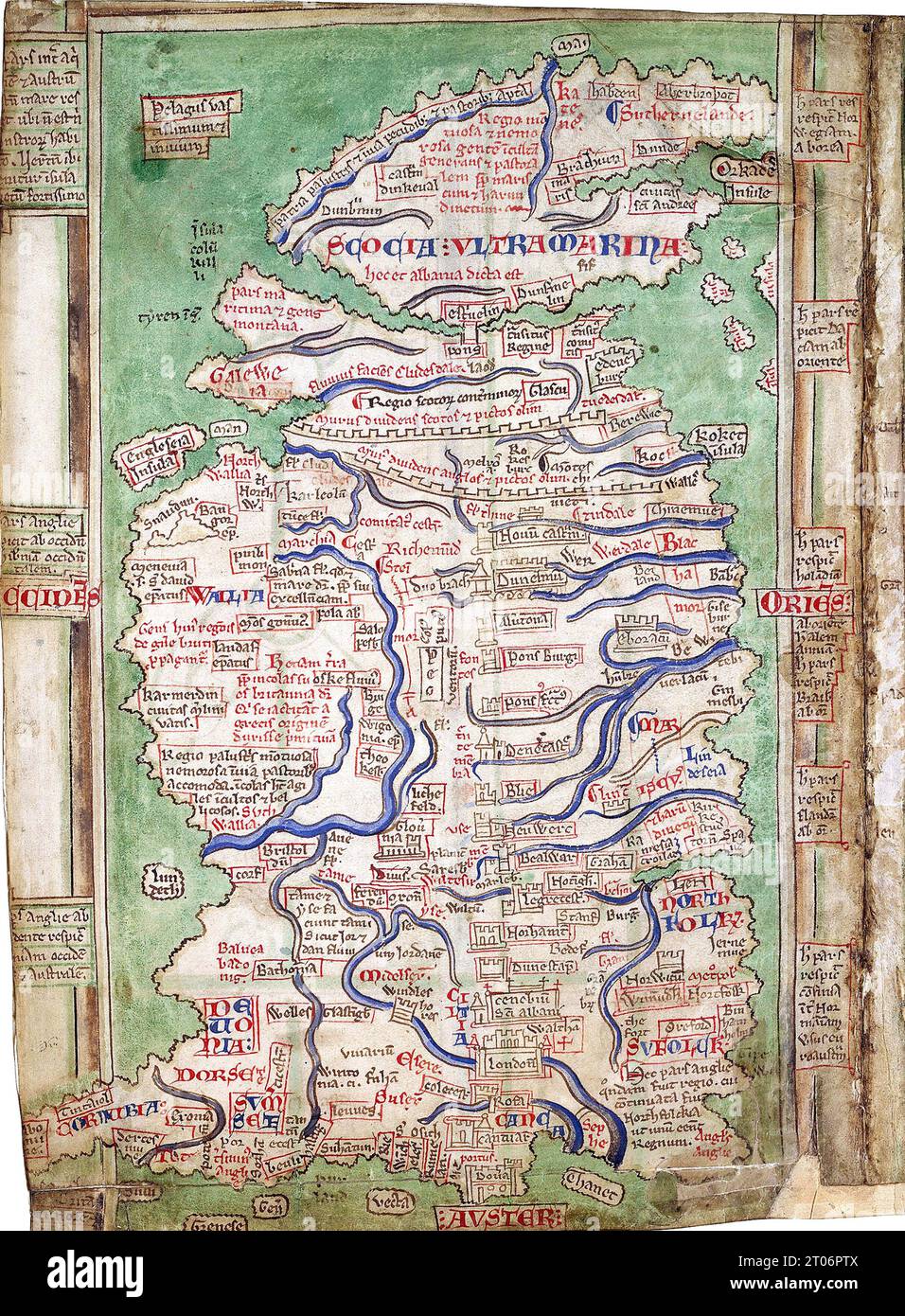 MATTHEW PARRIS (c 1200-1259) moine bénédictin anglais et chroniqueur. Une de ses cartes de la Grande-Bretagne avec le mur d'Hadrien et le mur d'Antoinine clairement montré. Banque D'Images