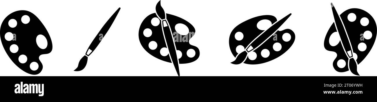 Palette de peinture avec symbole de pinceau d'art équipement de peinture d'art illustration vectorielle jeu d'icônes Illustration de Vecteur