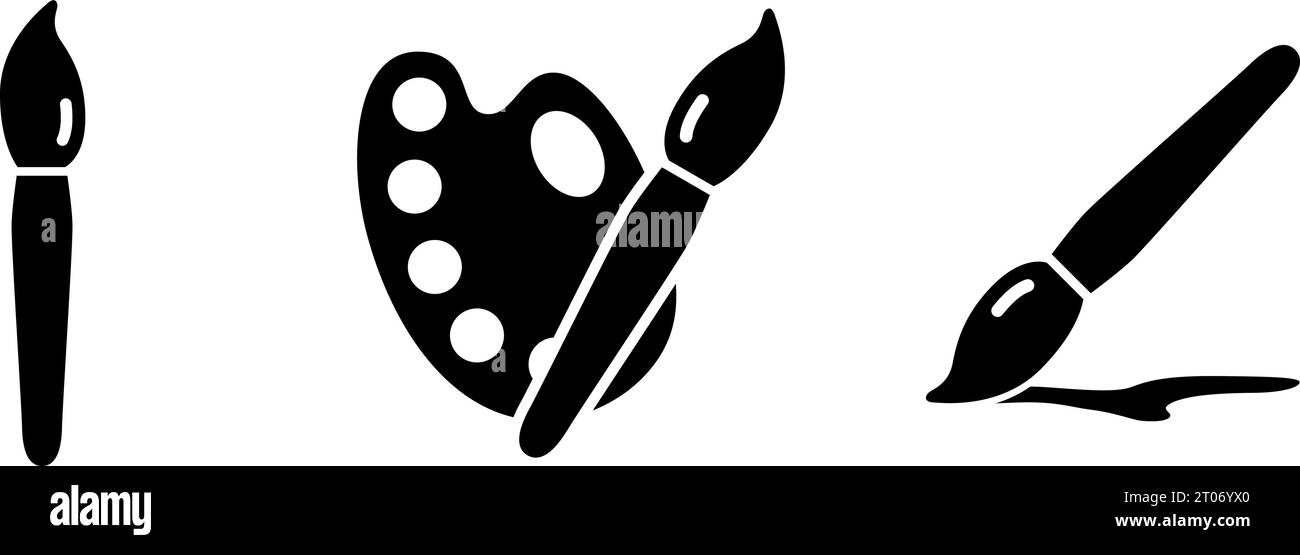 Pinceau et palette pour art et jeu d'icônes de peinture Illustration de Vecteur