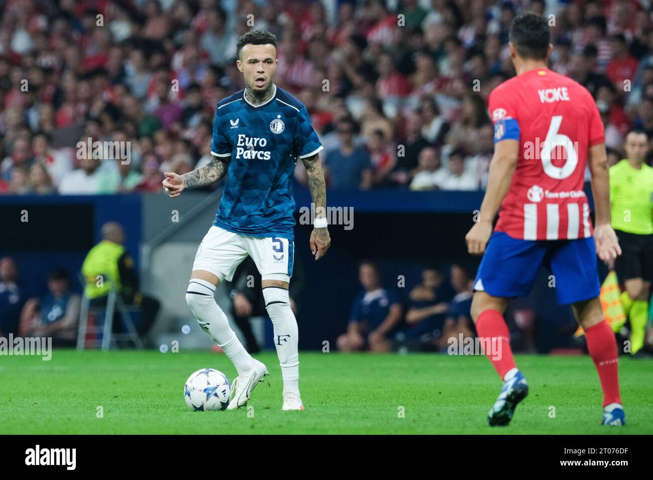 Quilindschy Hartman de Feyenord lors du match de l'UEFA Champions League entre l'Atletico de Madrid et le Feyenoord à l'Estadio Civitas Metropolitano Banque D'Images