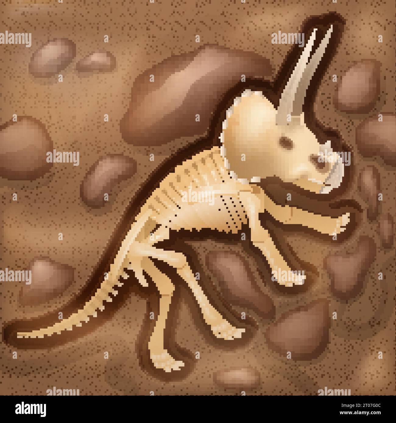 Site d'excavation archéologique scientifique important photo de découverte d'os de dinosaures dans des nuances de l'illustration vectorielle abstraite brune Illustration de Vecteur