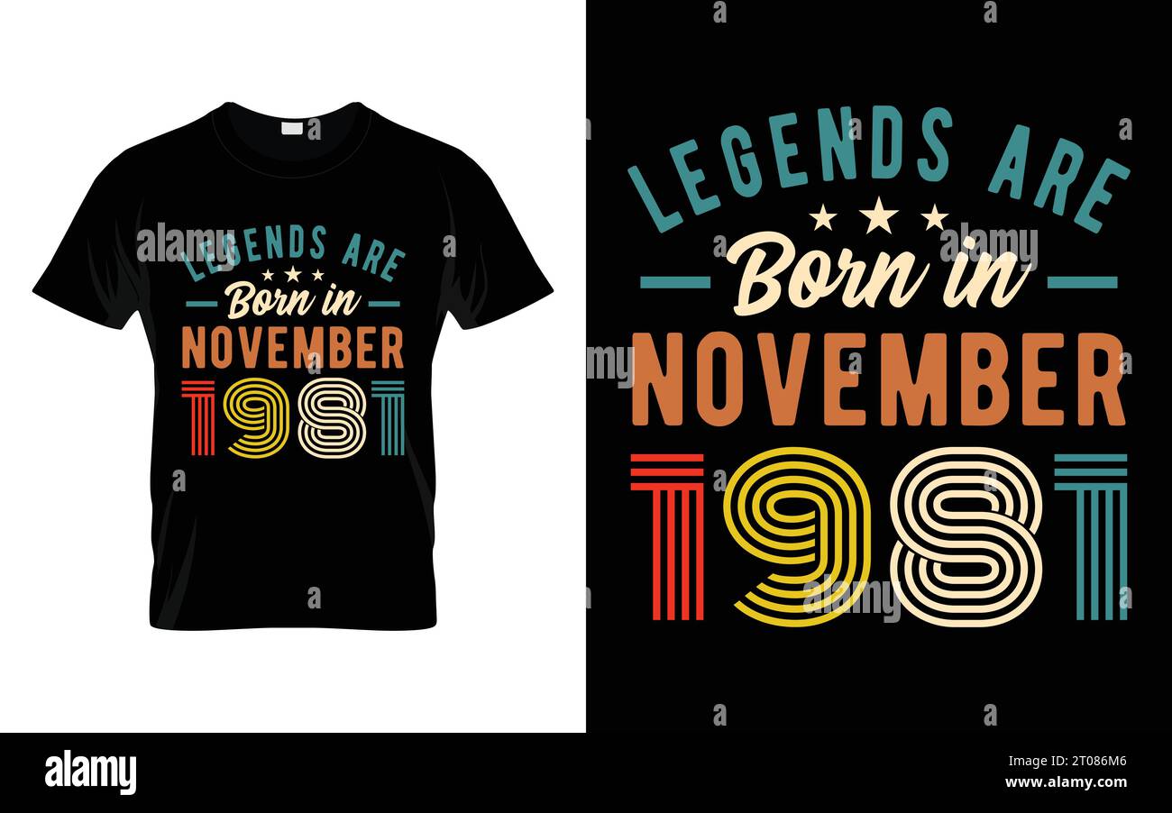 T-shirt 42nd anniversaire les légendes sont nées en novembre 1981 T-shirt cadeau Happy Birthday Illustration de Vecteur