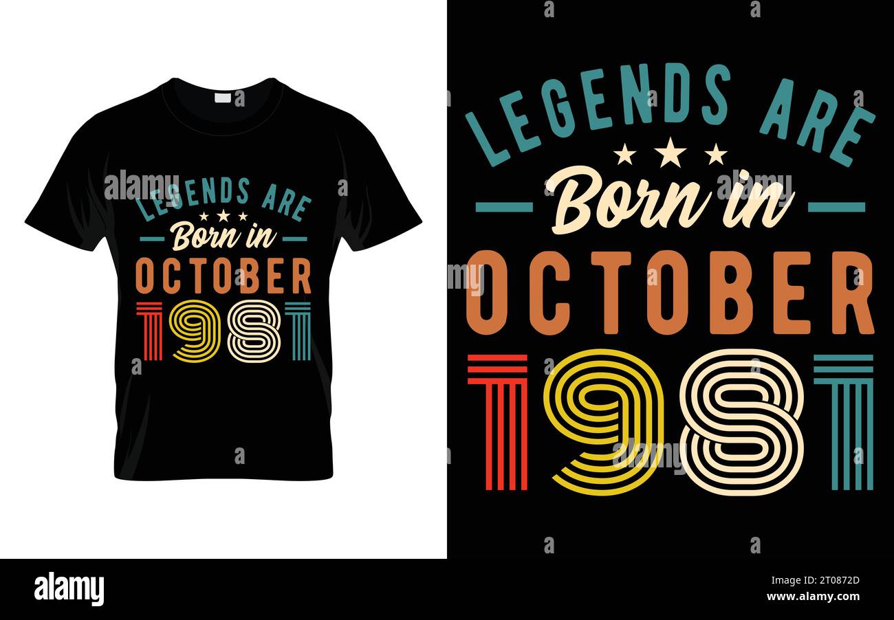 T-shirt 42nd anniversaire les légendes sont nées en octobre 1981 T-shirt cadeau Happy Birthday Illustration de Vecteur