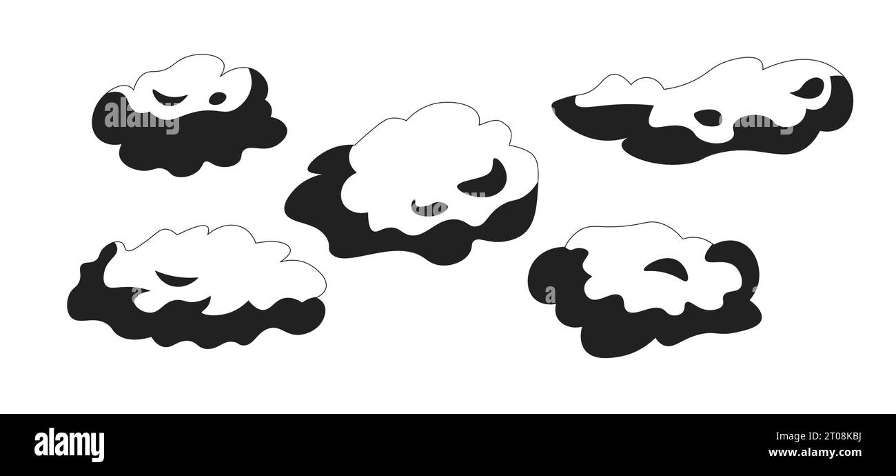 Bonbons de coton comme des nuages moelleux noir et blanc objet de dessin animé 2D. Illustration de Vecteur