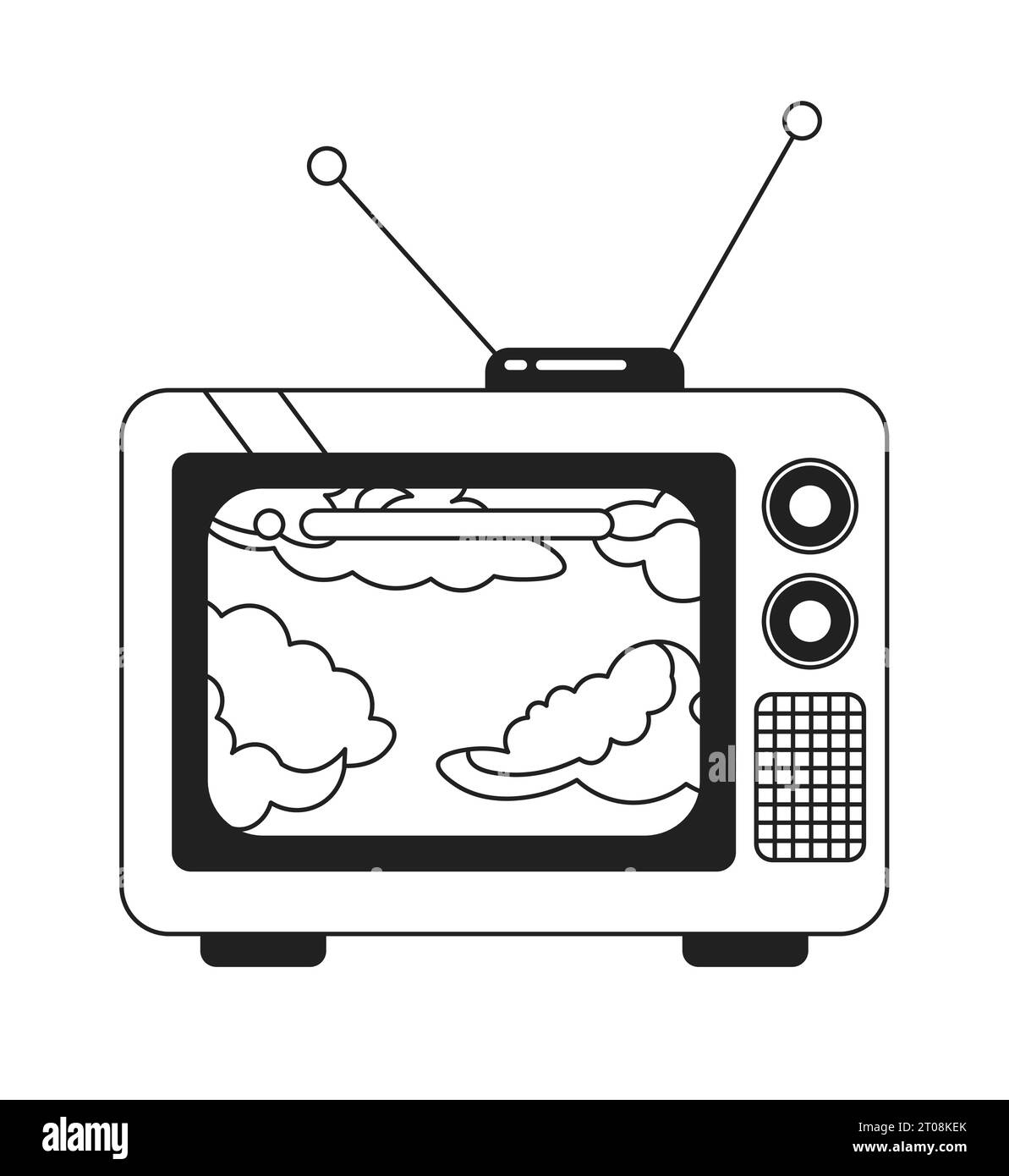 Ciel Cloudscape sur vintage tv noir et blanc objet de dessin animé 2D Illustration de Vecteur