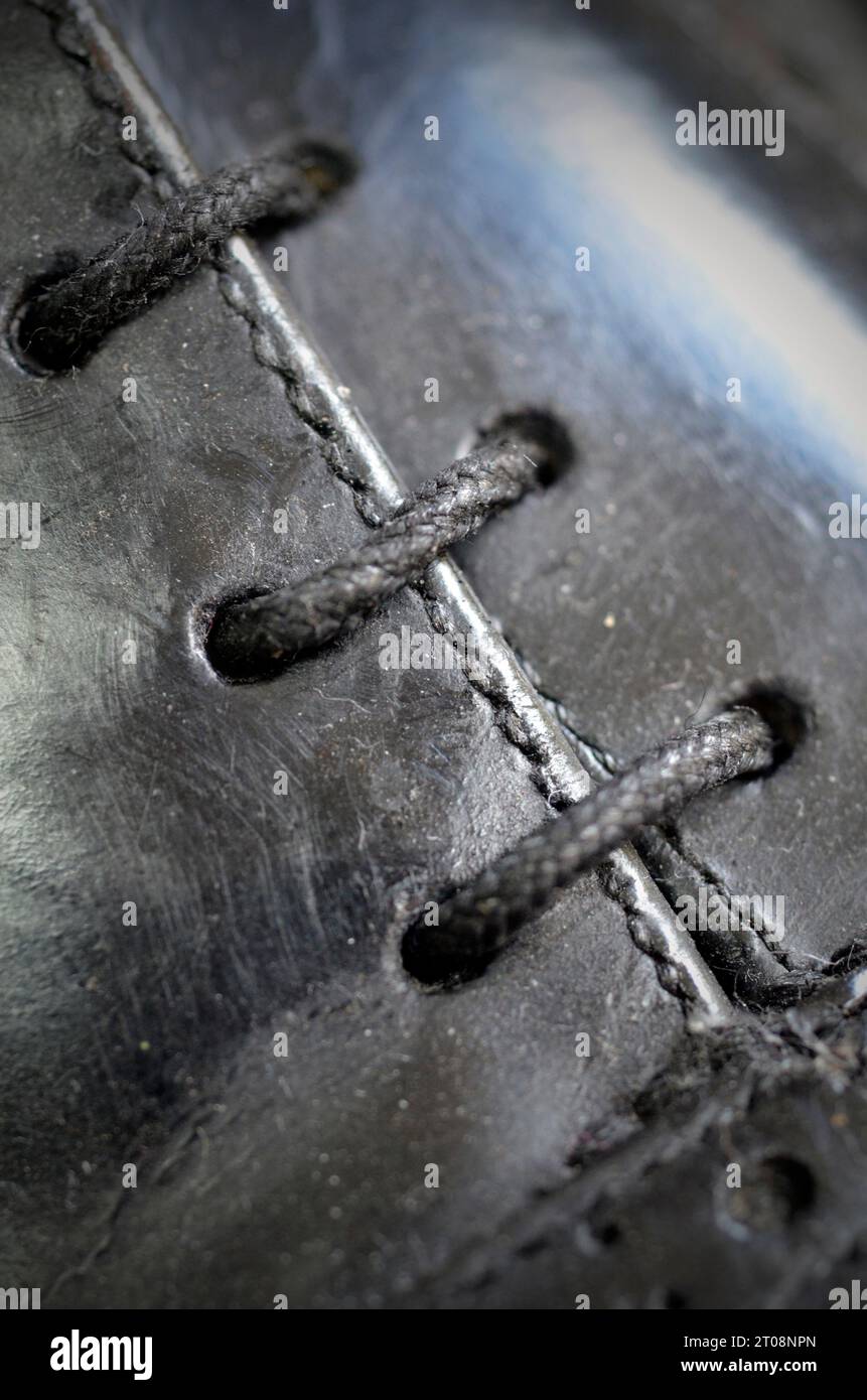 gros plan des lacets sur cuir poli mans oxford chaussure classique Banque D'Images