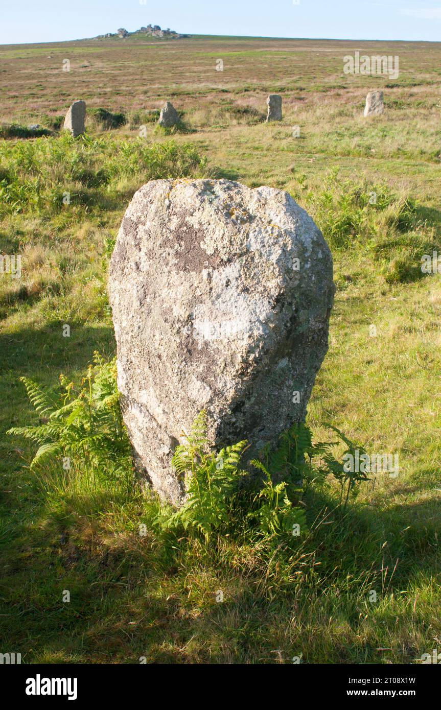 Cercle de pierre Tregeseal haut sur les landes de Penwith, Cornouailles, Royaume-Uni - John Gollop Banque D'Images
