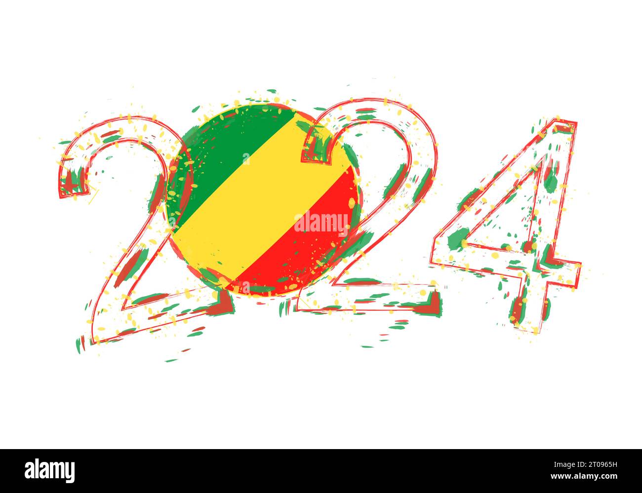 2024 année en style grunge avec drapeau du Congo. Illustration vectorielle grunge de vacances. Illustration de Vecteur