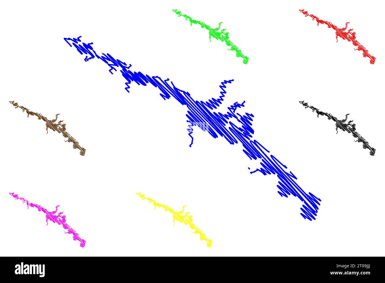 Réservoir Kamianske (Ukraine, Dniepr) carte illustration vectorielle, scribble esquisse carte vodoskhovyshche Kamians'ke Illustration de Vecteur
