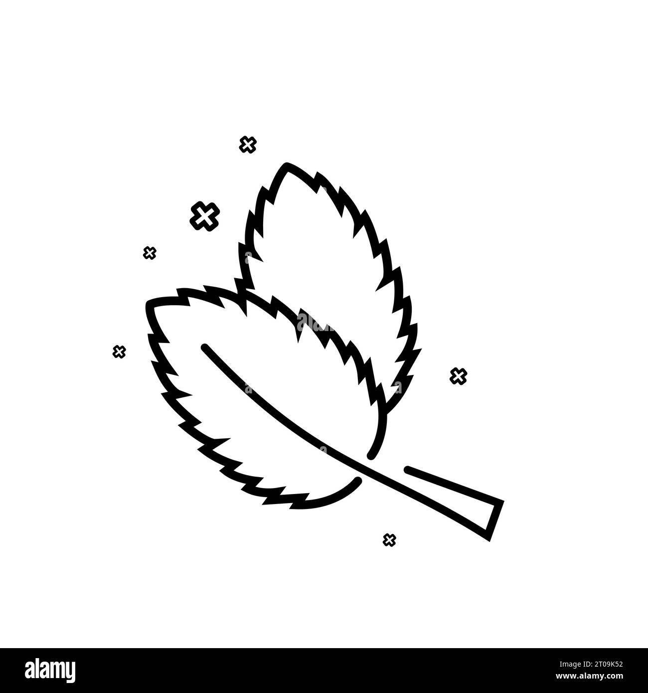 Deux menthe poivrée menthe verte ou mentha Leaves icône vectorielle d'art de ligne pour les applications et les sites Web Illustration de Vecteur