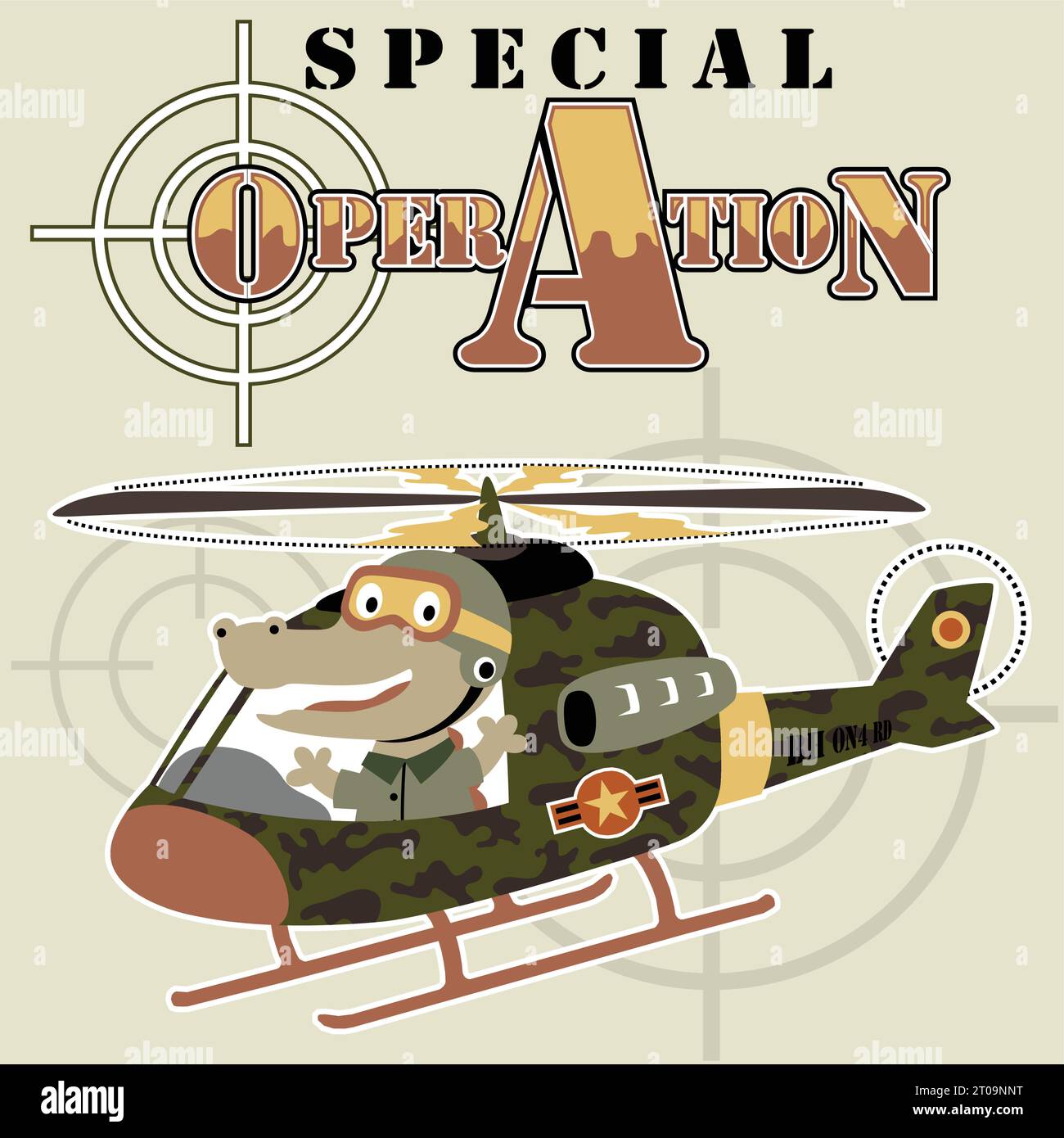 Crocodile drôle sur hélicoptère militaire, illustration de dessin animé vectoriel Illustration de Vecteur