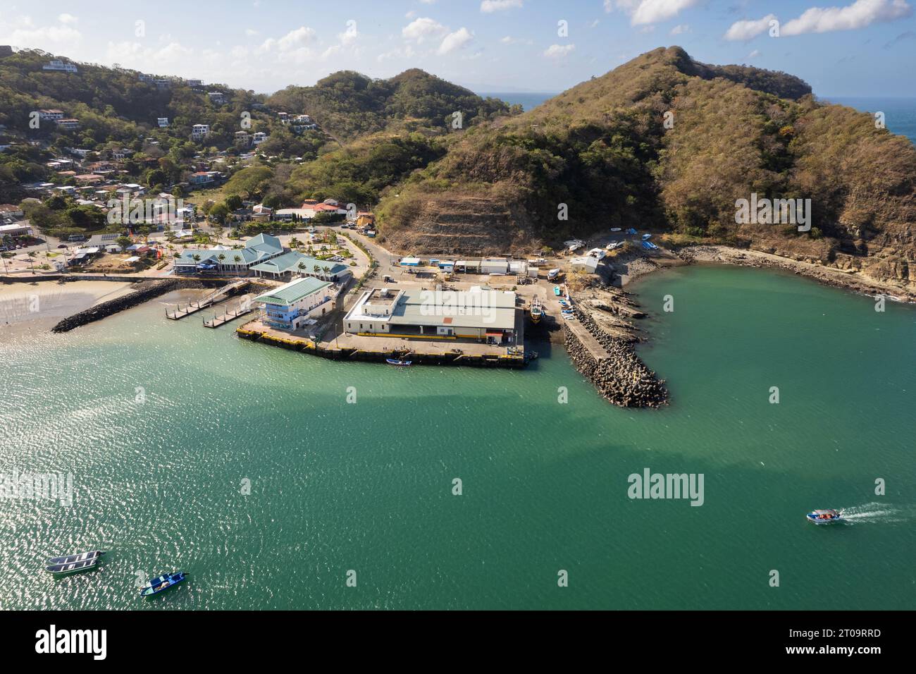 Terminal portuaire de San Juan Del sur au Nicaragua vue aérienne drone Banque D'Images