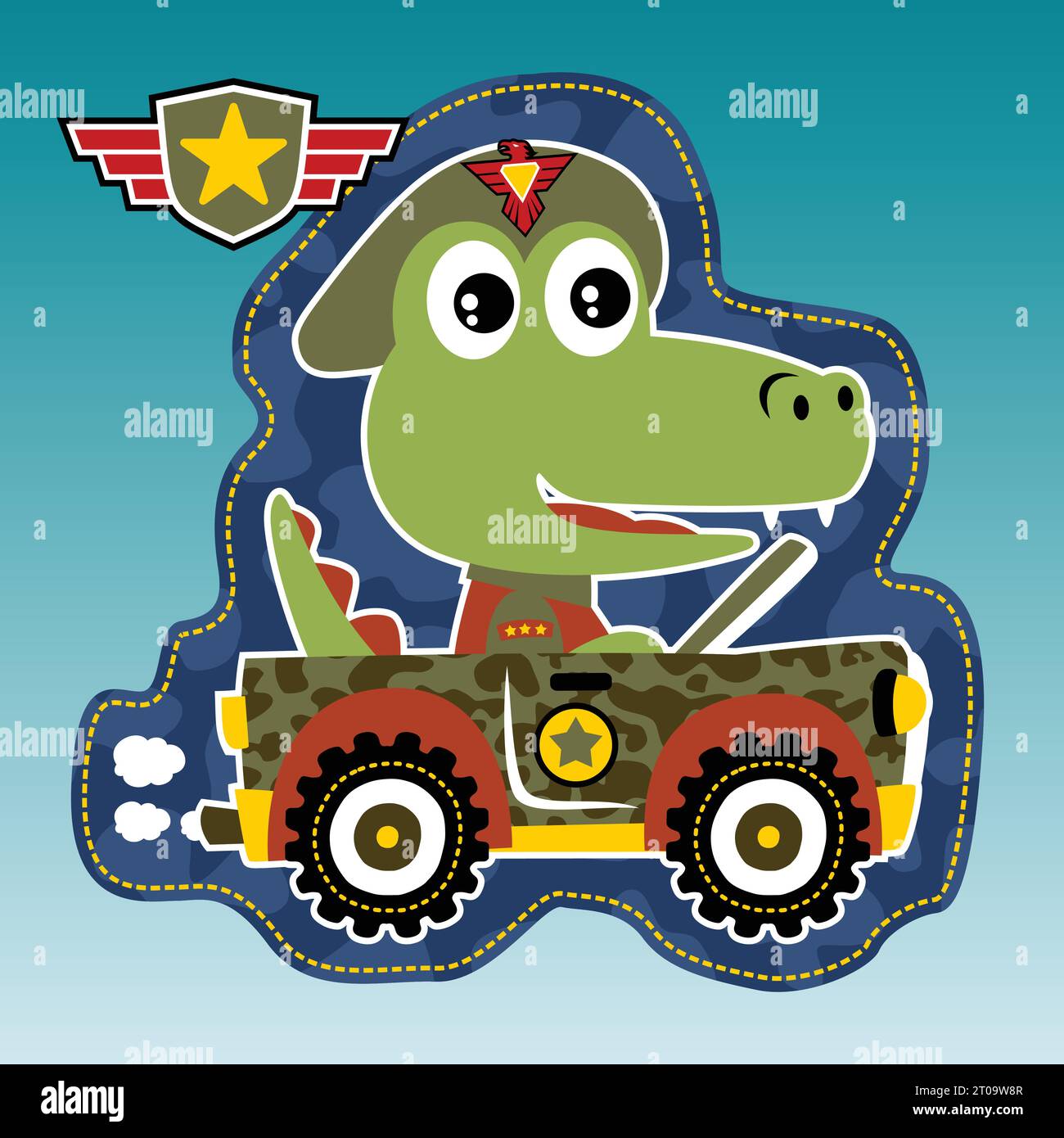 Soldat de crocodile drôle sur le véhicule militaire, illustration de dessin animé vectoriel Illustration de Vecteur
