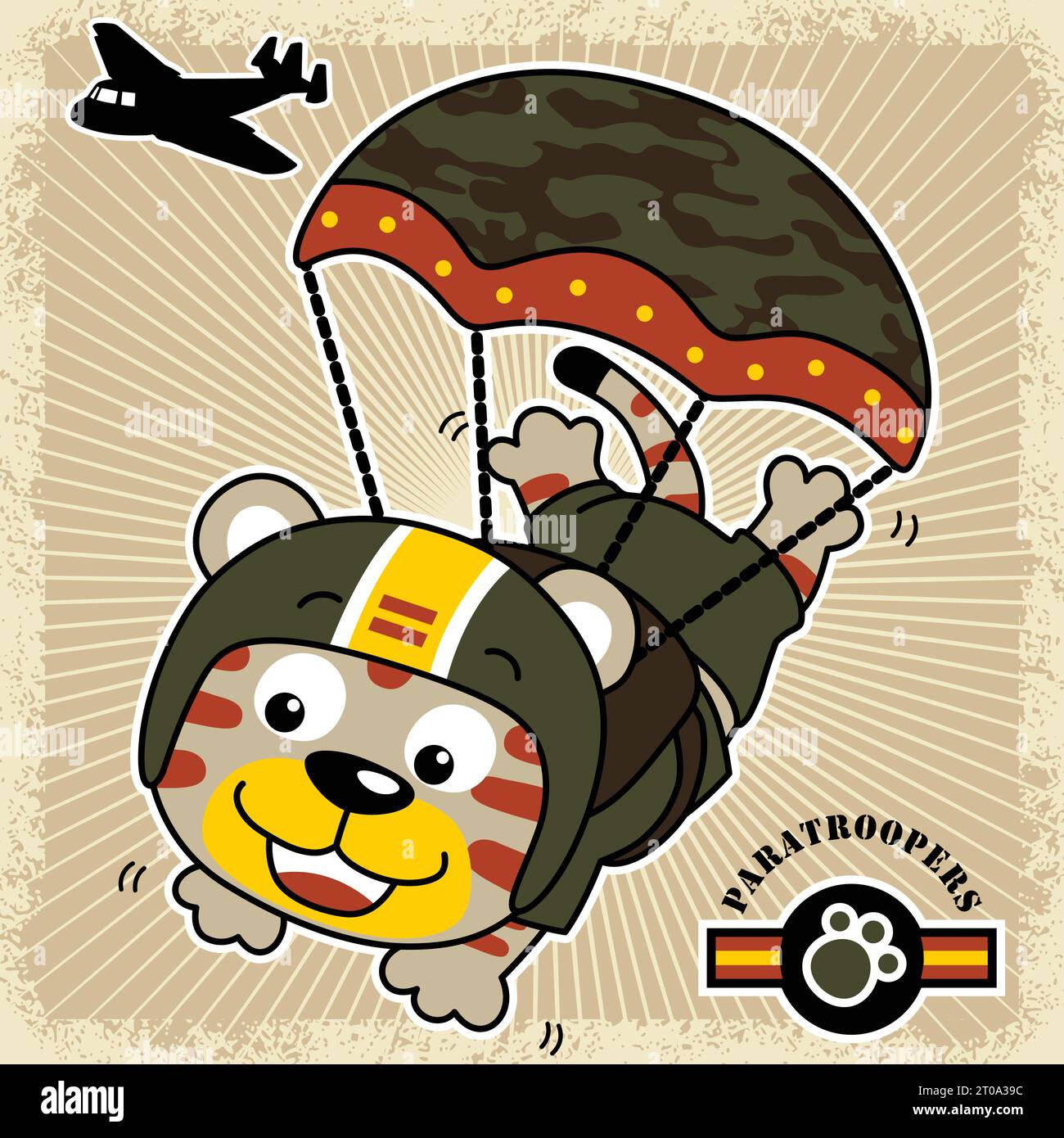 Chat drôle les parachutistes avec avion, illustration de dessin animé vectoriel Illustration de Vecteur