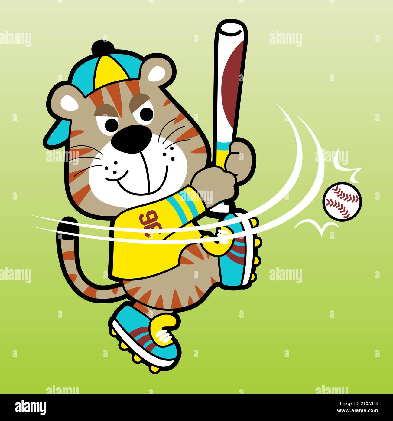 dessin animé vectoriel de tigre drôle jouant au baseball Illustration de Vecteur