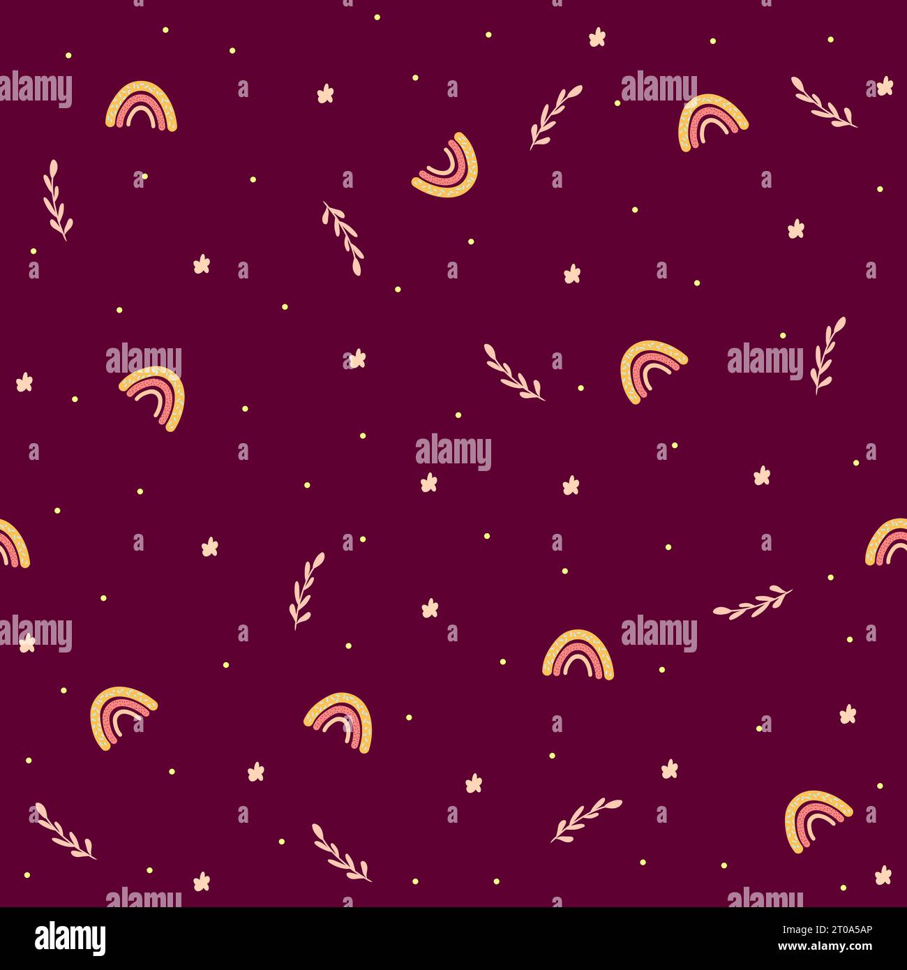 rainbows et éléments botaniques modèle sans couture, impression enfantine pour papier peint, tissu pour enfants, intérieur de pépinière, illustration dans le style boho Illustration de Vecteur