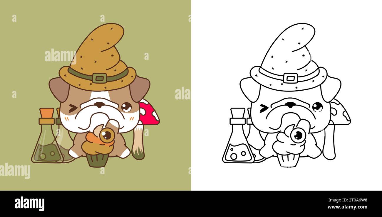 Mignon Halloween Bulldog Dog Illustration et pour Coloriage page. Dessin animé clip Art Halloween chien. Illustration de Vecteur
