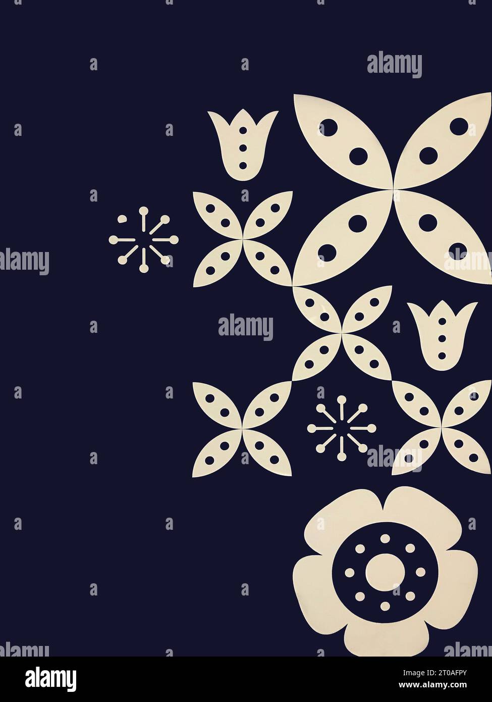 Motif de fond bleu avec Kawung et motif floral ressemblant au batik indonésien 'Kawung' et fleur tropicale d'Indonésie. Banque D'Images
