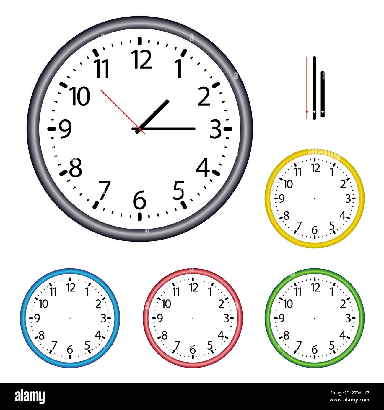 Illustration d'une horloge murale complète avec des aiguilles Banque D'Images