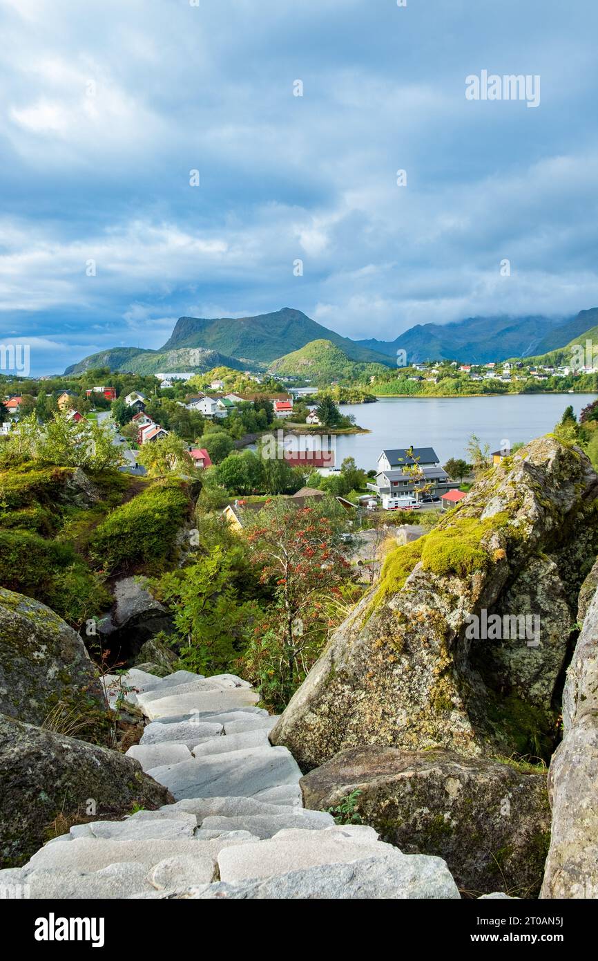 Escalier raide, construit à partir des sherpas du Népal, menant au célèbre point de vue Djevelporten, qui signifie porte des démons. Banque D'Images