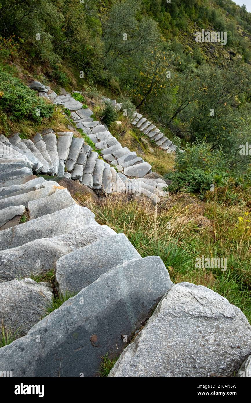 Escalier raide, construit à partir des sherpas du Népal, menant au célèbre point de vue Djevelporten, qui signifie porte des démons. Banque D'Images