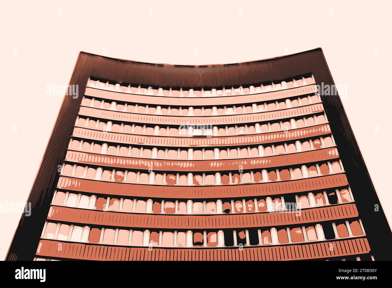 Maisons d'appartements orange et incurvées à plusieurs étages Banque D'Images
