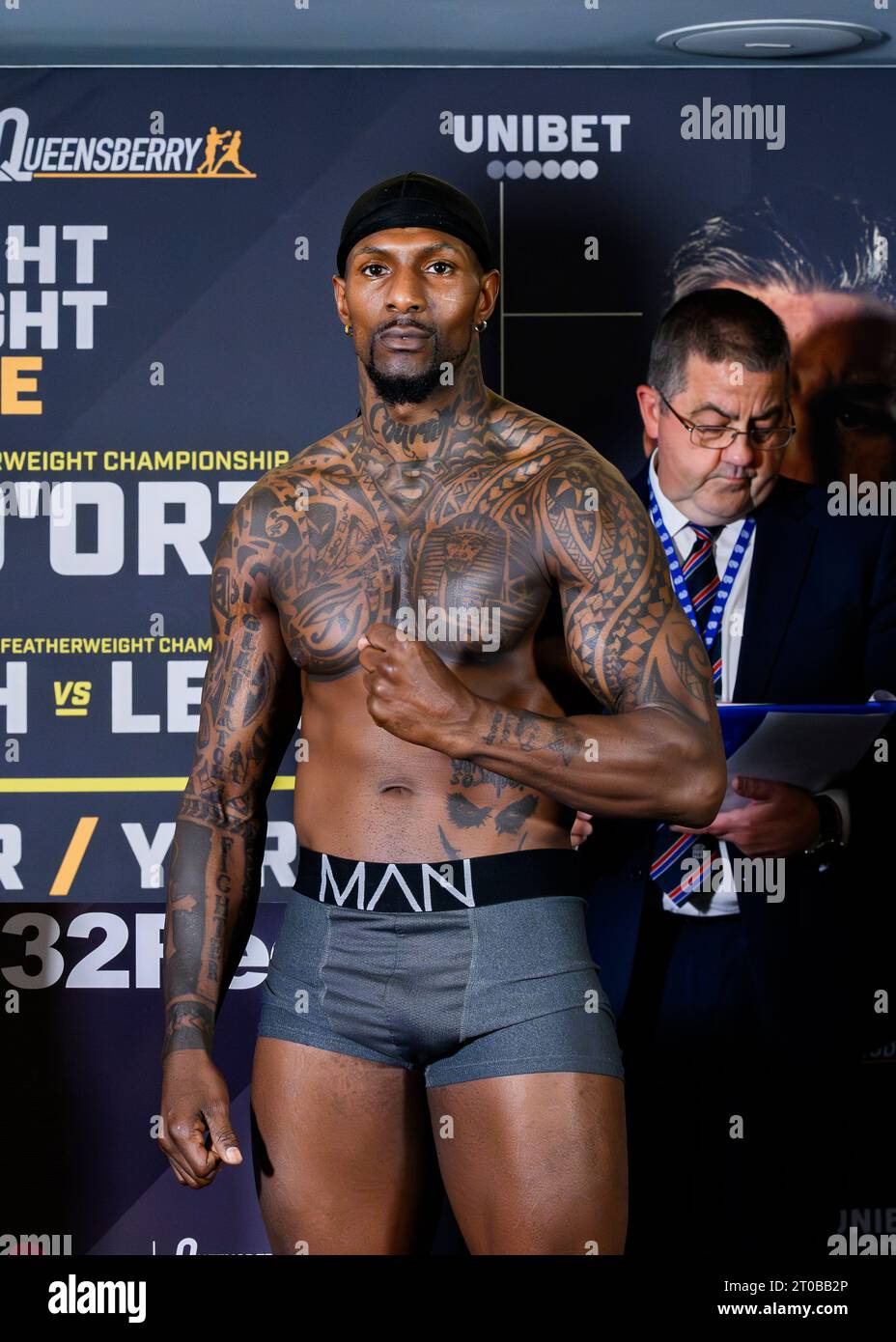 LONDRES, ROYAUME-UNI. 05 octobre 23. Dwain Grant lors de la pesée officielle Zorro vs d'Ortenzi avant la soirée de combat à York Hall le jeudi 05 octobre 2023 à LONDRES, ANGLETERRE. Crédit : Taka G Wu/Alamy Live News Banque D'Images