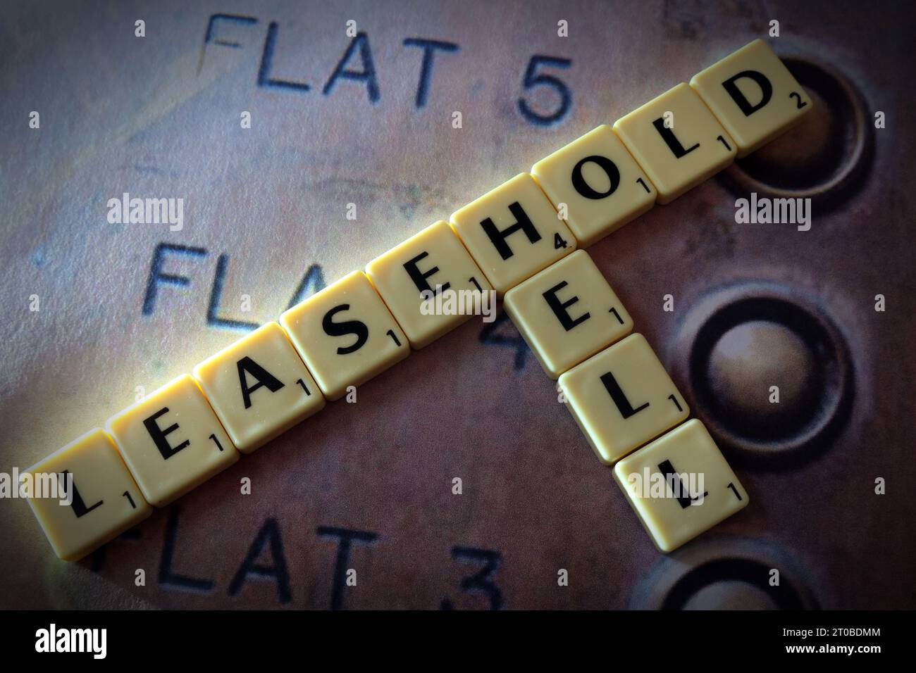 Leasehold Hell, en lettres Scrabble Banque D'Images