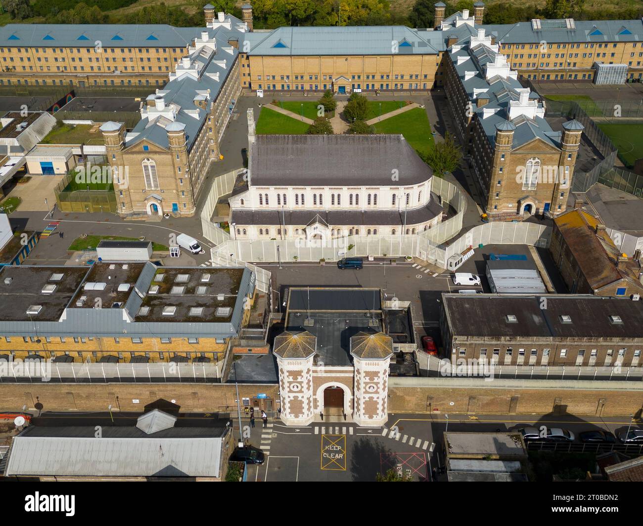 Chapelle de la prison HMP Wormwood Scrubs dans l'ouest de Londres, un bâtiment classé Grade II. Banque D'Images