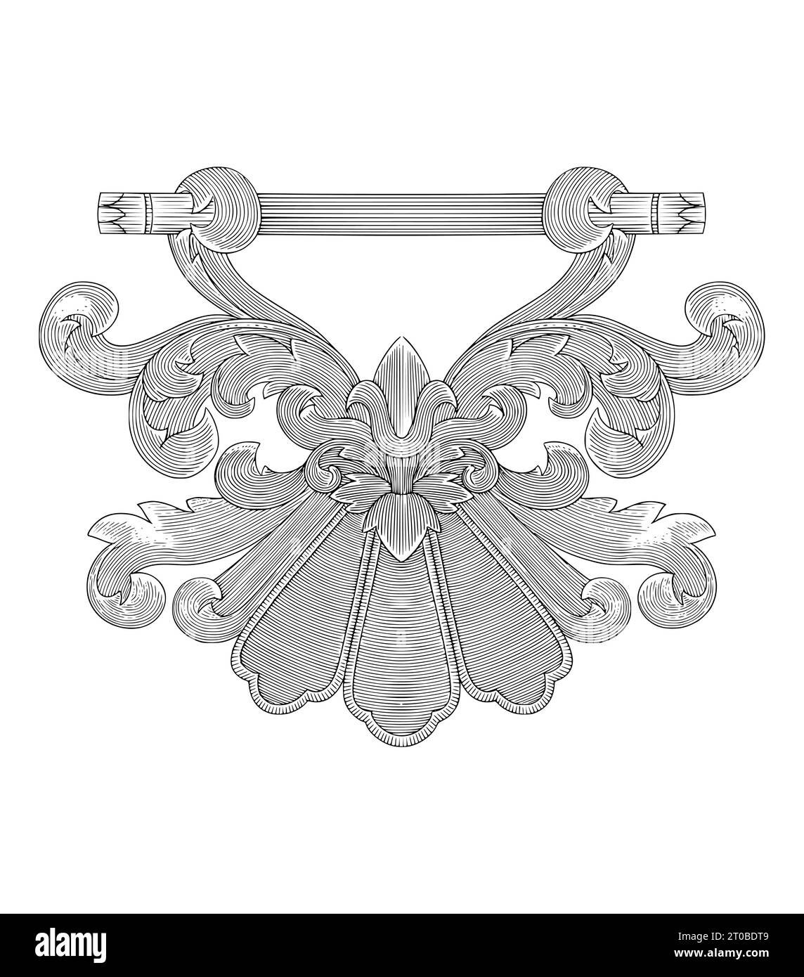 Coquille avec ornement floral, gravure vintage illustration vectorielle de style dessin Illustration de Vecteur