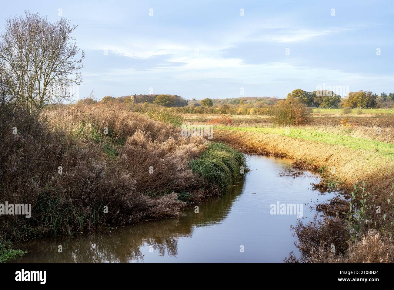 River Babingley et Babingley Old St Felix's Church en automne, Norfolk, Angleterre Banque D'Images
