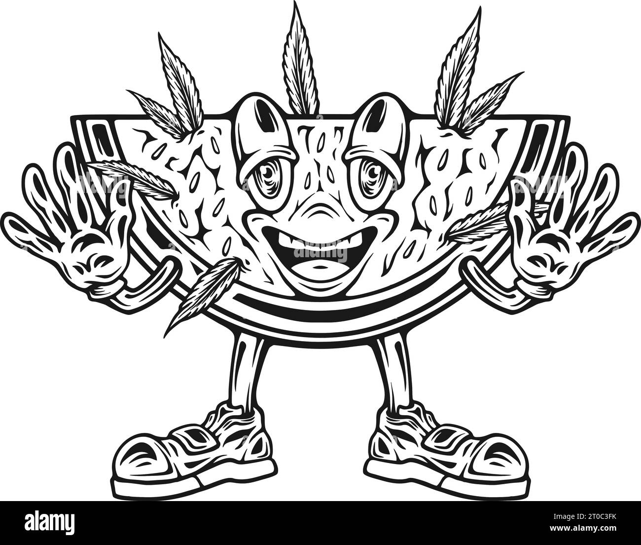 Illustrations vectorielles de contour de variété de cannabis pastèque drôles pour votre logo de travail, t-shirt de marchandises, autocollants et conceptions d'étiquettes, affiche, salutation Illustration de Vecteur