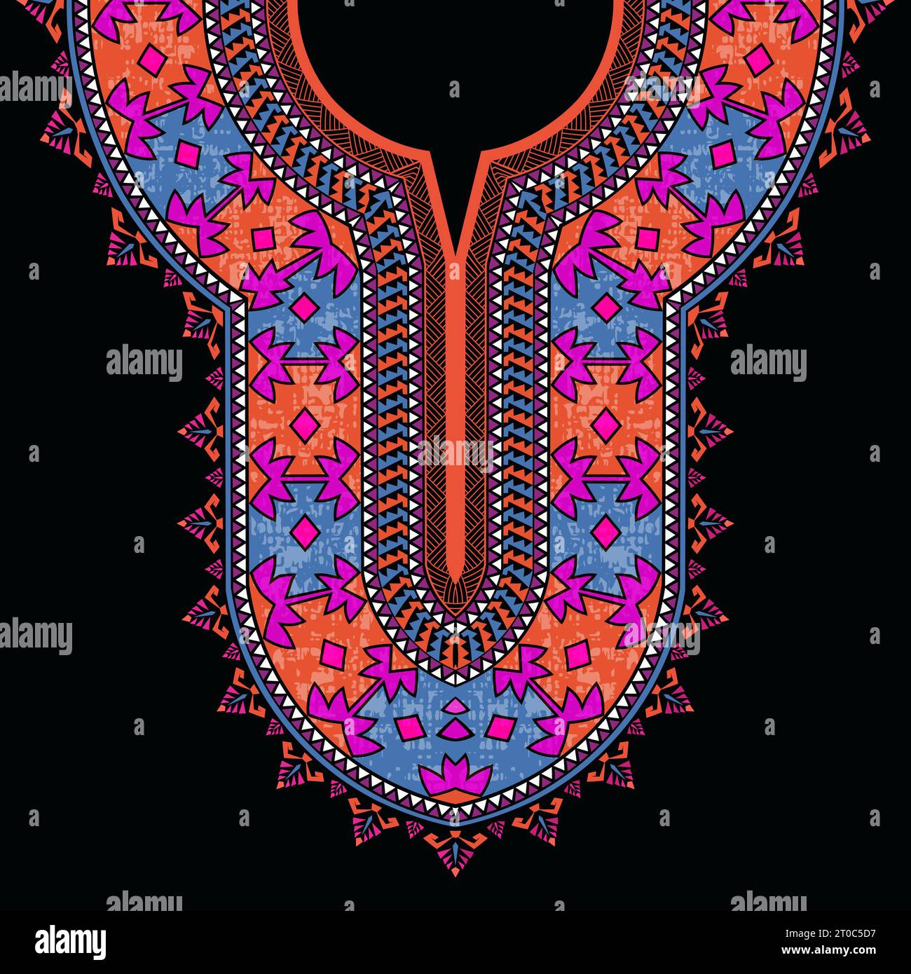 Design abstrait coloré de motif de décolleté symétrique pour chemise dashiki africaine avec des motifs de tribu sauvage Illustration de Vecteur